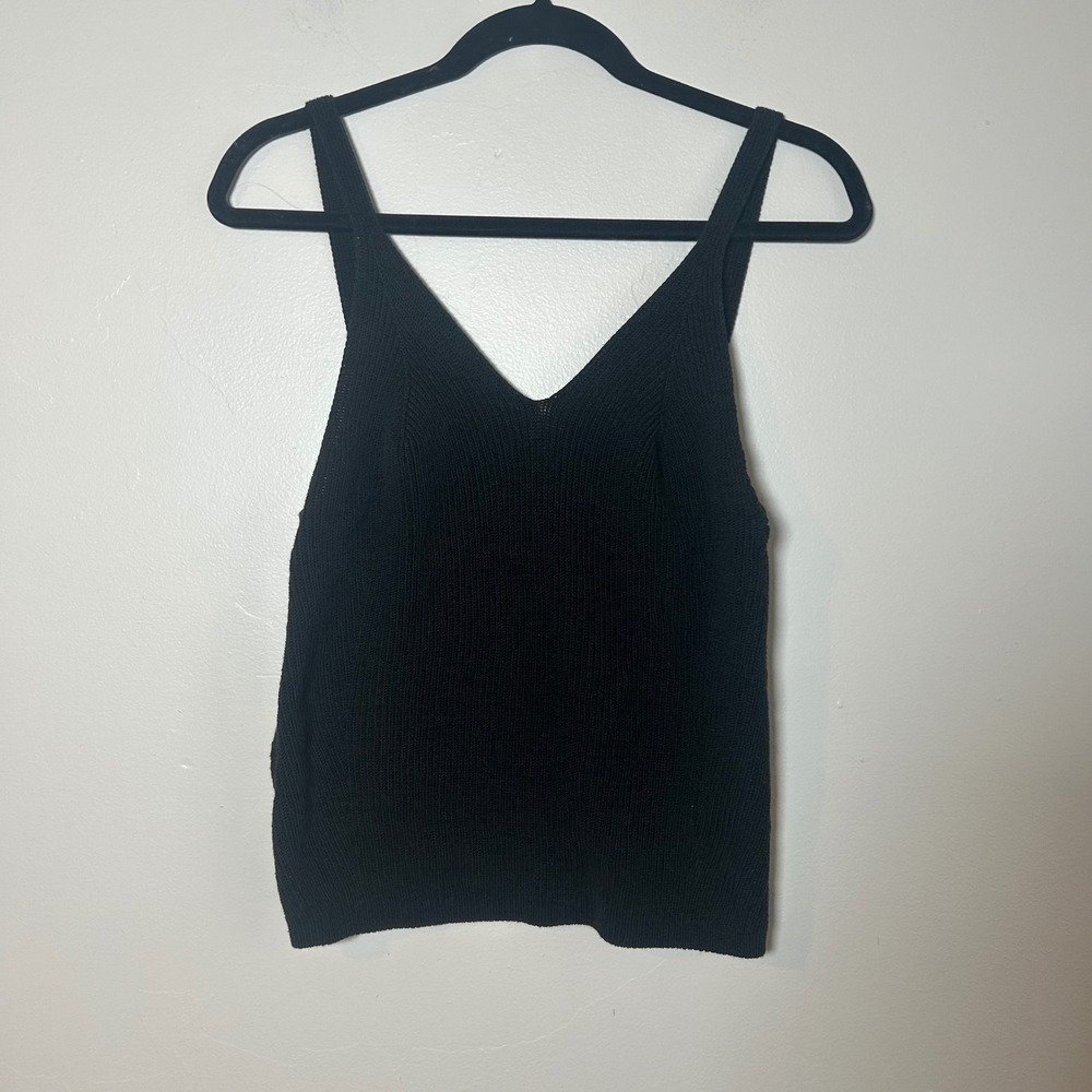 Maeve Anthropologie Black Ribbed V-Neck Tank Top